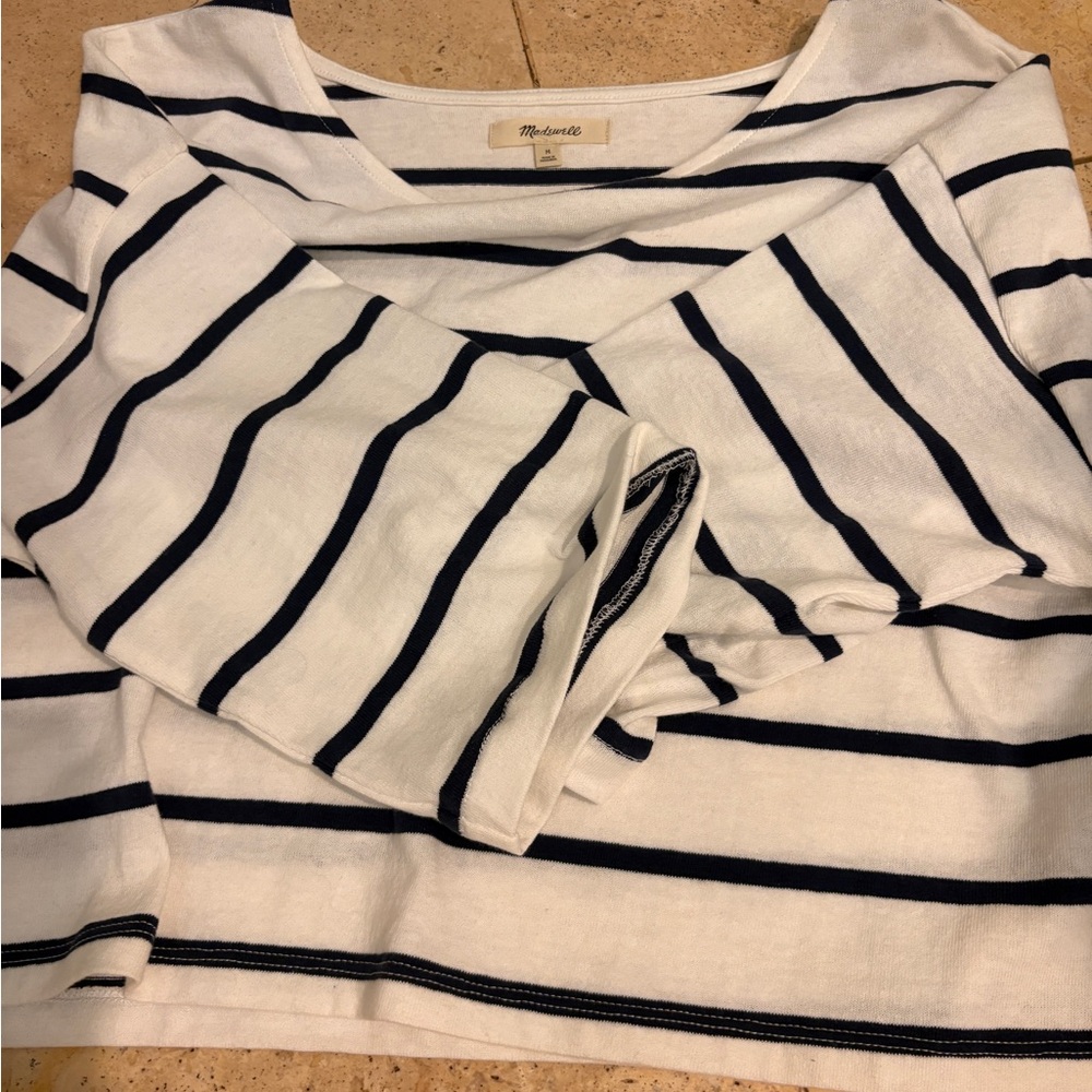 Madewell CroppedWhite and Black Striped Top